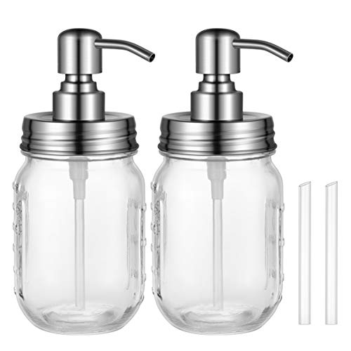 TOPBATHY Seifenspender mit Edelstahlpumpe Glas Flüssigseifen-Spender für Küche Badezimmer Shampoo Öle Lotionen