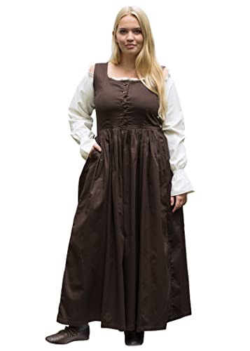 Battle-Merchant ärmelloses Mittelalter Kleid Lene für Damen | Trägerkleid Bauernkleid Überkleid Mieder | Baumwolle |Braun, Gr. XL