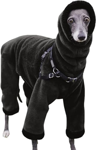 Winter-Hunde-Overall, doppelseitig, Flanell, Rollkragen, Haustiermantel, Größe M, L, warm, vier Beine, Plüschjacke für Windhunde, Salukis, Lurcher, XL, Schwarz