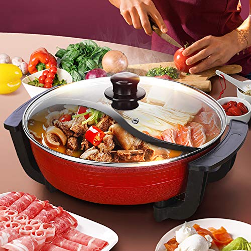 KOLHGNSE 1300W 6L Twin Hot Pot Topf mit Deckel Hotpot Elektrisch 2 Geteilt Küche Suppentopf Kochwerkzeug Rot