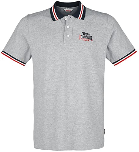 Lonsdale Men's OCCUMSTER Polo Shirt, Marl Grey/Navy/Red, 3XL