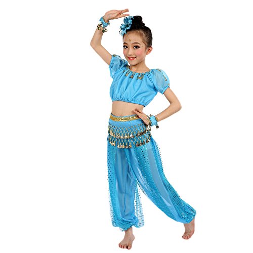 Lazzboy Kostüme Kinder Handgemachte Kinder Mädchen Bauchtanz Bauchtanz Ägypten Tanz Tuch(S,Blau)