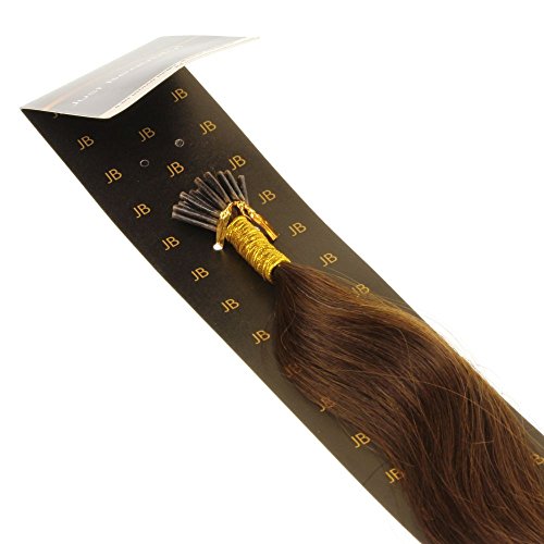 hair2heart 100 x Microring I-Tip Extensions aus Echthaar, 50cm, 1g Strähnen, glatt - Farbe 4 braun