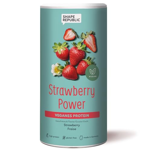 SHAPE REPUBLIC 3K Protein Pulver vegan Erdbeer - Eiweißprotein Pulver zum nachhaltigen Muskelaufbau - mit Vitamin B12