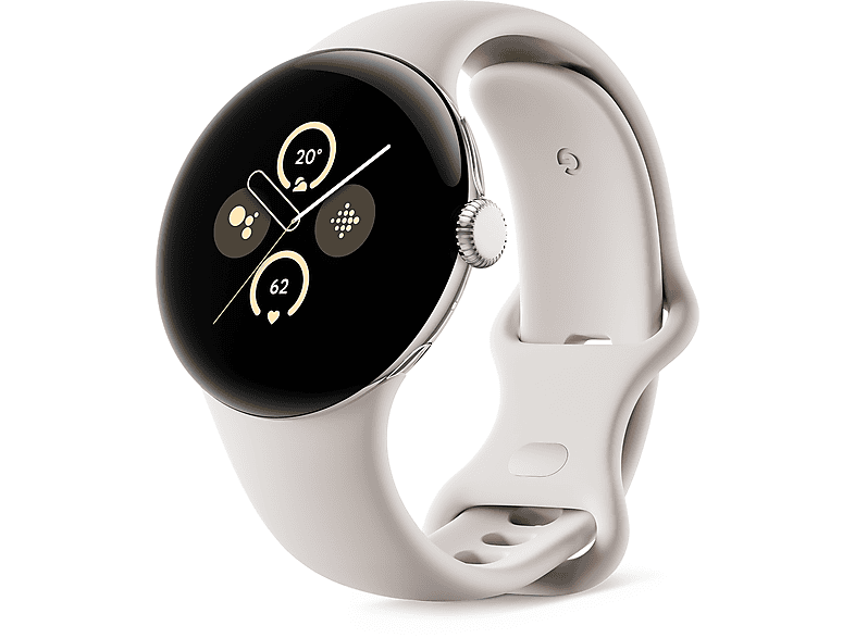 GOOGLE Pixel Watch 2 (WiFi) Smartwatch Aluminium Fluorelastomer, 130–175 mm, 165–210 Polished Silver/ Porcelain
