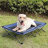 Erhöhtes Haustierbett für drinnen und draußen, atmungsaktives Netz-Haustierbett für große, mittelgroße und kleine Hunde (Farbe: Blau, Größe: L)