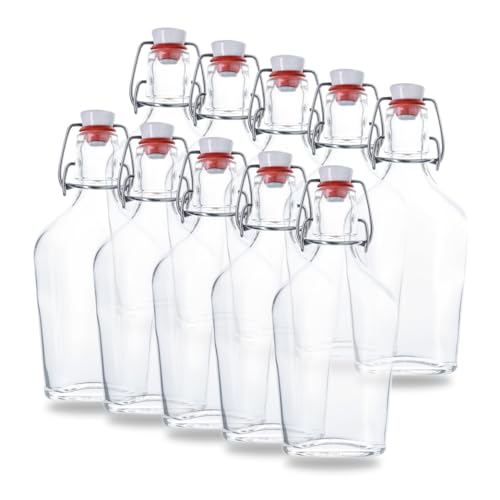 10 Leere Taschenflasche 200ml Glasflaschen mit Bügelverschluss – Kleine Flaschen zum Befüllen mit z.B. Likör, Schnaps, Essig und Öl – Mini Flaschen/Schnapsflaschen klein
