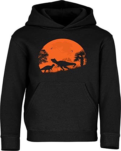 Baddery Kinder Pullover : Dino Dawn - Dinosaurier Kapuzenpullover für Jungen (Schwarz 128)