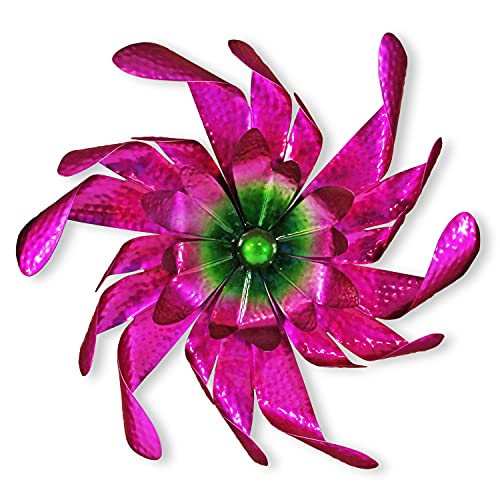 colourliving Windrad Metall Pink Shiny Windmühle Garten Deko Metall groß Windspiel Gartenstecker 44 cm Flügel x 170 cm