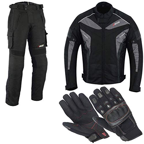 BOSMoto Motorradkombi Cordura Textilien Motorradjacke, Motorradhose,Handschuhen Schwarz, (S)