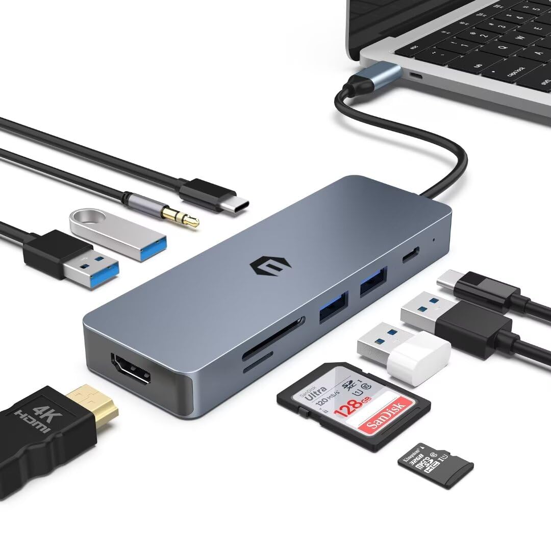 OOTDAY USB C Hub, USB C Splitter für MacBook Pro/Air, Chromebook, Thinkpad, Laptop und mehr Type C Geräte, 10 in 1 USB C Ethernet Adapter mit PD 100W, TF Kartenleser
