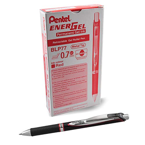 Pentel BLP77-BX EnerGel Xm Dokument mit Druckmechanik Wasserfeste, 12 Stück, rot