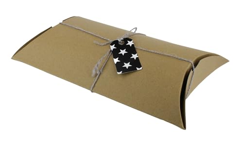 Emartbuy Set mit 12 Kissenschachteln aus Kraftpapier mit Schnur und Etikett, Bonbonschachteln, Geschenkboxen, Beutelgröße – 17 cm x 21,5 cm x 5,5 cm