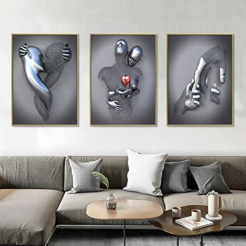 3pcs Modern Metal Figure Statue Wall Art Posters Romantic Canvas Painting Print Pictures Bedroom Interior Decoration Gifts 30X40cmx3 No Frame