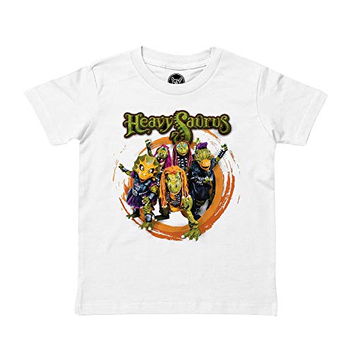 Metal Kids Heavysaurus (Rock 'n Rarr) - Kinder T-Shirt, weiß, Größe 104 (4-5 Jahre), offizielles Band-Merch