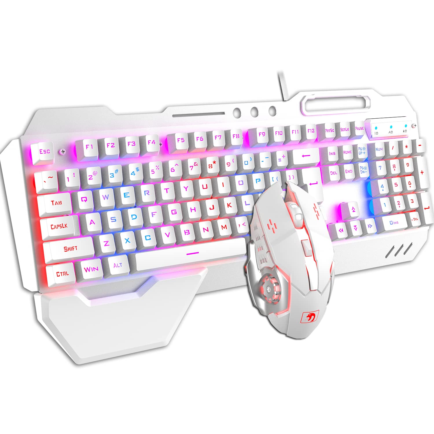 Hoopond-Technologie Tastatur und Maus Kombination verdrahtet Hybrid/RGB 16 Arten von Hintergrundbeleuchtung Weißmetall Spieltastatur mit Handunterstützung + 3200DPI 4-Farben-Atemlicht Maus