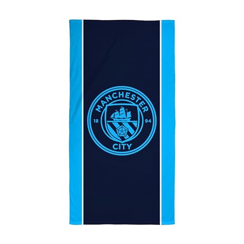 Manchester City FC Offizielles Handtuch von Character World, super weiches Gefühl, Fußballclub-Design, perfekt für Zuhause, Bad, Strand und Schwimmbad, Einheitsgröße, 75 cm x 150 cm, 100% Baumwolle