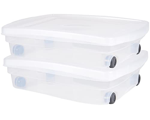Ondis24 Unterbettbox mit Rollen und Deckel Aufbewahrungskiste aus Kunsttoff stapelbar transparent 40 Liter 68 x 48 x 17,5 (H) cm 100% recyclebar (2)