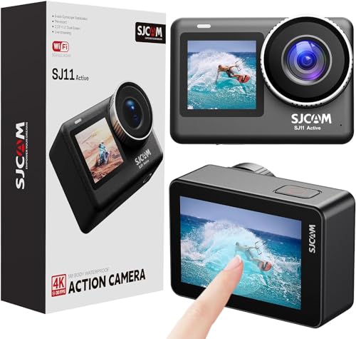 SJCAM SJ11 4K30FPS Action Cam 2.4Ghz/5Ghz WiFi Kamera Fernsteuerung, 2.33'' Berührungsbildschirm 154° FOV Sportkamera mit 6-aixs Stabilisierung, 5M Körper wasserdicht Unterwasserkamera mit Helm Kits