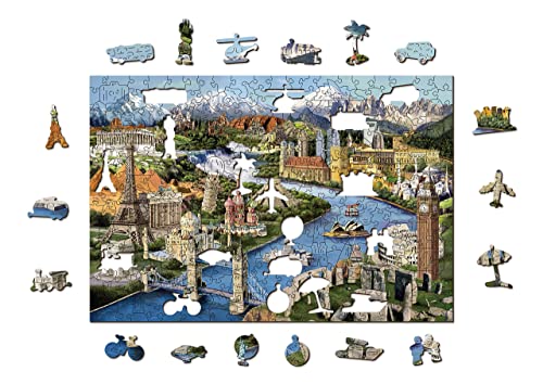 Wooden.City 300-teiliges Holzpuzzle Wahrzeichen der Welt – Reisepuzzle für Kinder Jugendliche und Erwachsene – Einzigartig geformten Teilen - Haus Dekoration - Puzzles – 37,5 x 25,4 cm