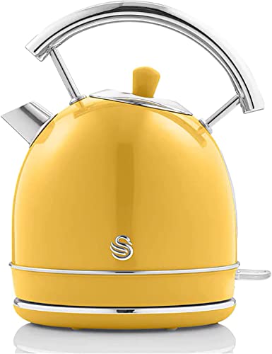 Swan Retro Elektrischer Wasserkocher 1,8 Liter, Vintage Design, Abschaltautomatik, Kabellos, BPA-freier Edelstahl, 3000 W, Gelb
