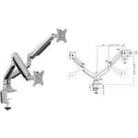 LogiLink - Tischhalterung für 2 Monitore (adjustable arm) - Aluminium, kaltgewalzter Stahl - Bildschirmgröße: 33 - 81.3 cm (13-32)