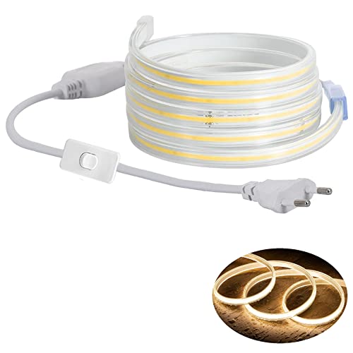 LED COB Strip Streifen (Teilmöglichkeit Aller 10 cm) + IP20 Netzkabel mit Eurostecker. (Warmweiß, 240LEDs/M, mit Schalter, 50 Meter)
