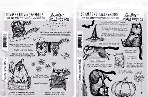 Tim Holtz Stampers Anonymous Snarky Cat Weihnachten & Snarky Cat Halloween Haftstempel – 2 Artikel Bundle (416,406)