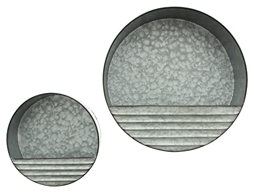 FRANK FLECHTWAREN Wandpflanzer Circle, 2er Set, Metalldeko mit dezentem Rostfinish, Kunststoff-Inlett, Maße: Ø 20 x 7 cm, Ø 30 x 10 cm