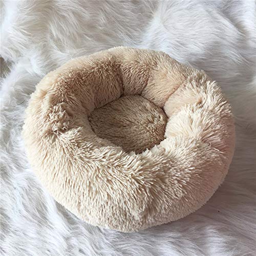 Fansu Hundebett rund Hundekissen Plüsch weichem Hundesofa rutschfest Base Katzenbett Donut Größe und Farbe wählbar (Beige,110CM)