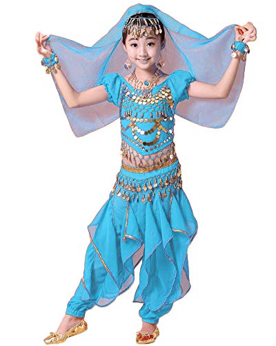 Mädchen Kinder/Damen Bauchtanz Kostüm Hosen Tanzkleidung Tanzkleid Outfit Lake Blau Erwachsene