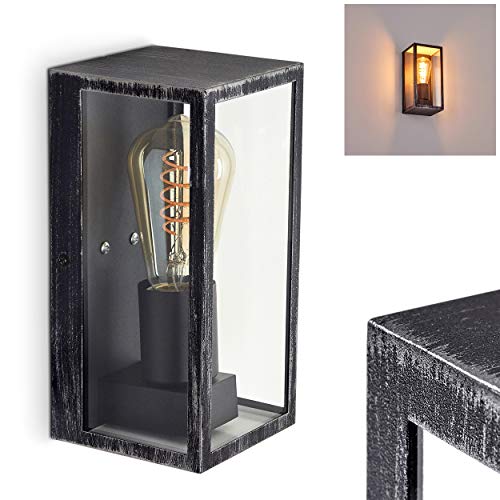 Außenwandleuchte Hakkas, Wandlampe aus Metall in schwarz/silber und klaren Glas, 1-flammige Außenlampe mit Lichteffekt, 1 x E27 max. 60 Watt, für LED Leuchtmittel geeignet