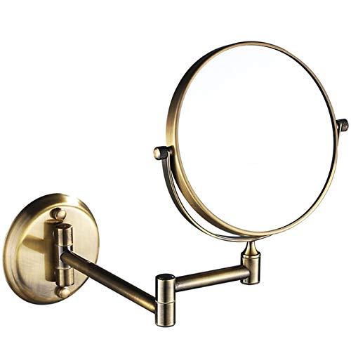 Wand-Make-up-Spiegel, 8-Zoll-doppelseitige Kosmetikspiegel mit Vergrößerung, ausziehbare Badezimmerspiegel,Bronze,3X