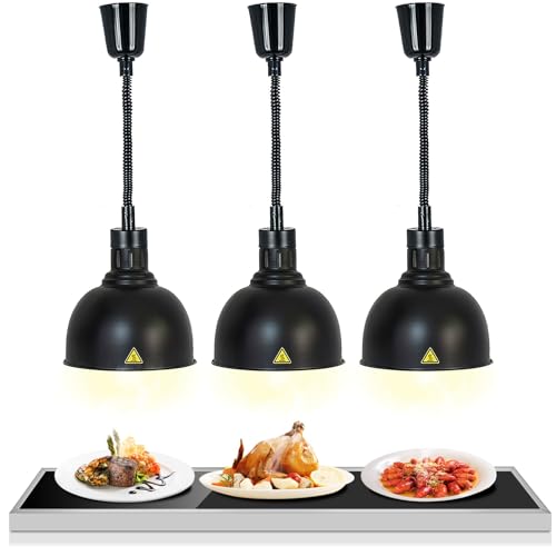Wärmelampe für Speisen, Buffet Wärmelampe Küche, Speisenwärmer Lampe mit 250W Glühbirne, Höhenverstellbar + Kühllöchern + Durchmesser 25cm(Size:3pcs)