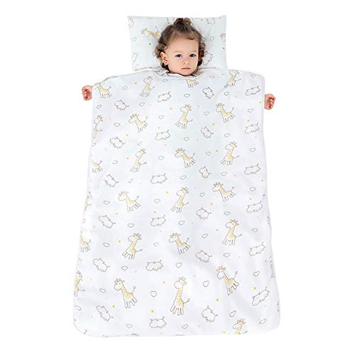 YFCH Baby/Kinder Jungen/Mädchen Schlafsack Kinderschlafsack Abziehbar Babyschlafsack Baumwolle Musselin Schlummersack Babydecke mit Kopfkissen, Gelb Reh/Giraffe, 60 × 80CM