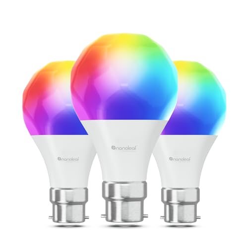 Nanoleaf Matter Essentials Glühbirne, 3 Smarten RGBW B22 LED Lampen - Matter über Thread, Bluetooth 16 Mio. Farben LED Lampen, Bildschirm Sync, Funktioniert mit Google Home Apple, Deko und Gaming