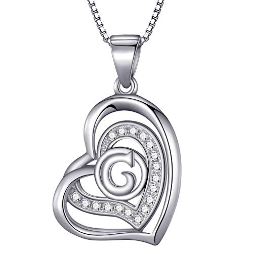 Morella Damen Halskette Herz Buchstabe G 925 Silber rhodiniert mit Zirkoniasteinen weiß 46 cm