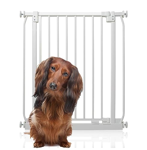 Bettacare Elite Druckschutzgitter für Hunde, schmal, 65,5 cm – 74,5 cm, mattweiß, schmal, druckfest, für Hunde und Welpen, Haustier- und Hundebarriere, einfache Installation