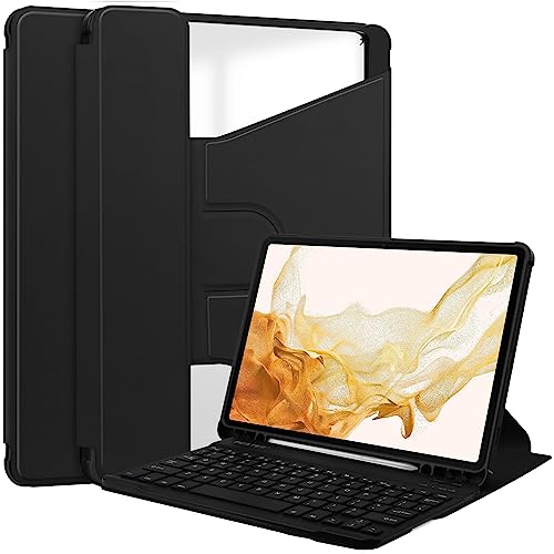 YGoal Tastatur Hülle für Galaxy Tab S9 Plus,(QWERTY Englische Layout) Ultradünn PU Leder Schutzhülle mit Abnehmbarer drahtloser Tastatur für Samsung Galaxy Tab S9 Plus 12.4, Schwarz
