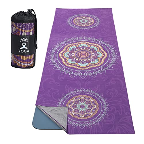 MoKo Yogamatten Handtuch, rutschfest Yoga Handtuch Auflage für Yogamatte Schweißabsorbierend Saugfähig Schnelltrocknend Yogatuch für Pilates Hot Yoga Picknick im Freien - Lila Mandala
