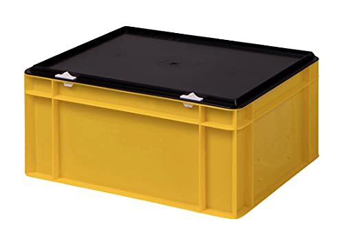 Stabile Profi Aufbewahrungsbox Stapelbox Eurobox Stapelkiste mit Deckel, Kunststoffkiste lieferbar in 5 Farben und 21 Größen für Industrie, Gewerbe, Haushalt (gelb, 40x30x18 cm)