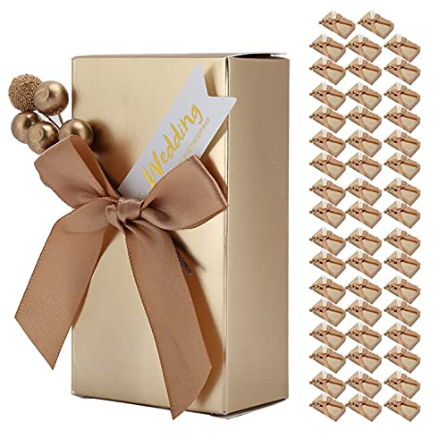 DAUERHAFT Souvenirs Geschenkbox Süßigkeiten Souvenirs Geschenkpapier Feine Verarbeitung 6 x 3,5 x 11 cm für die Hochzeit(Wedding small golden Bow)