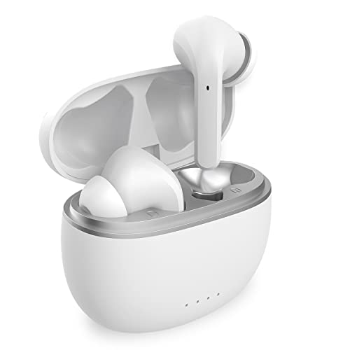 Fontastic „Shagi+“ Mini Bluetooth-Kopfhörer kabellos, Ear-Buds für Sport, Noise Cancelling Kopfhoerer mit Mikrofon, Wireless Headphones inkl. Lade-Etui und App-Steuerung, In-Ear Ohrhörer Weiß