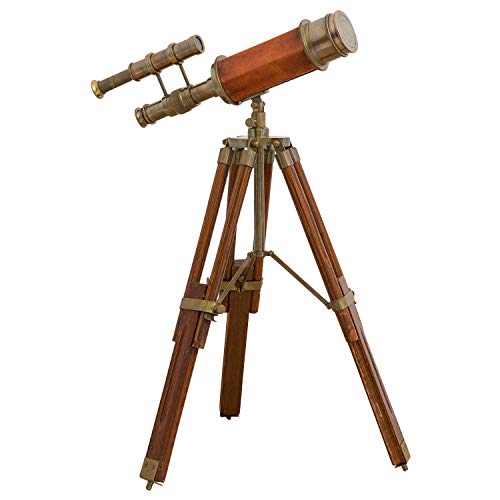 aubaho Doppel-Teleskop mit Holz-Stativ Fernrohr Fernglas Messing Antik-Stil
