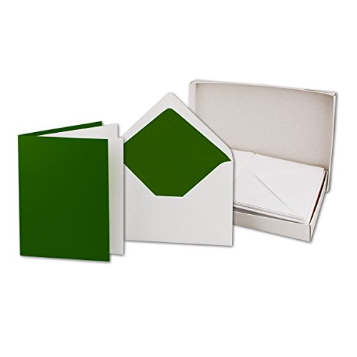 50 Faltkarten-Sets - Dunkelgrün - 12 x 17 cm - DIN B6 Klapp-Karten mit Briefumschläge Dunkelgrün gefüttert - inklusive Einleger