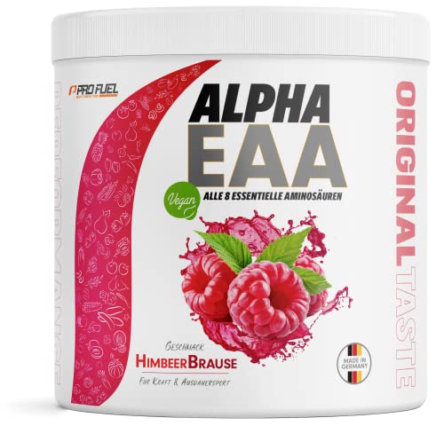 ALPHA EAA Pulver 462g | Alle 8 essentiellen Aminosäuren | Vegan EAAs Aminosäuren Pulver | Amino Workout Drink | MADE IN GERMANY | Optimale Wertigkeit | Leckerer Geschmack (Himbeer-Brause)