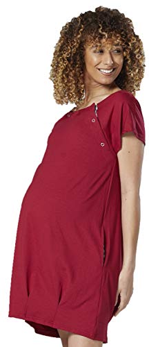 HAPPY MAMA Damen Geburtskleid Krankenhaus Umstands Nachthemd Stillfunktion. 097p (Purpur & Grau Melange und weiße Streifen, 44-46, XL)