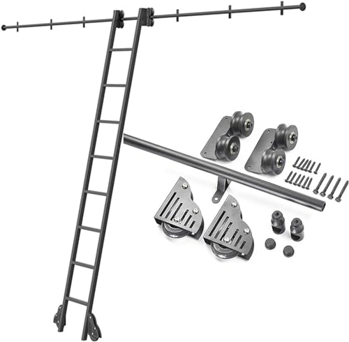 CATANK Schiebeleiter-Schienen-Set, Roll-Bibliotheks-Hardware-Kit (ohne Leiter), Rundrohr-Verlängerungsschiene, mit Bodenrollenrädern, mobile Leiterschiene (Größe: 600 cm Schienen-Set)