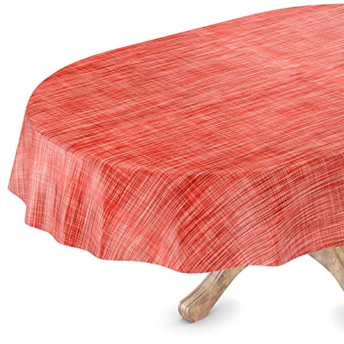 Tischdecke abwaschbar Wachstuch Wachstuchtischdecke Oval 140 x 180cm Schnittkante Leinen Textil Optik Rot Gartentischdecke Wachstuch