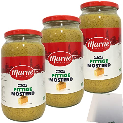 Marne Grove Mosterd pittig grober Senf würzig 3er Pack (3x1000g Glas) + usy Block